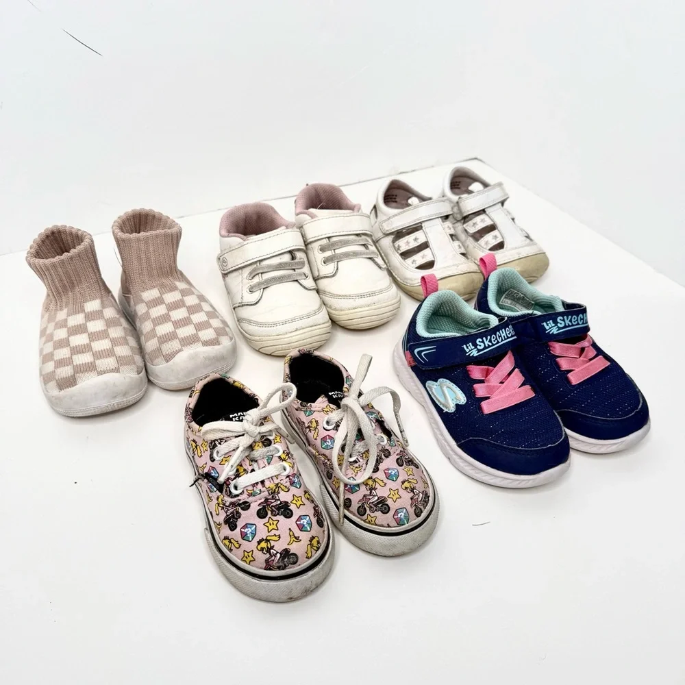 5 Pairs of Toddler Shoes. Size 5. Vans, Stride Rite, Skechers